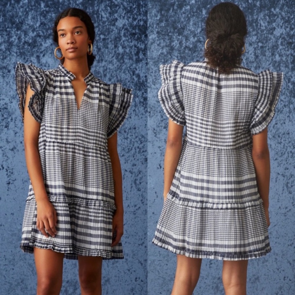 Marie Oliver Blue White Plaid Bay Dress Mini Women's Size S summer vacation